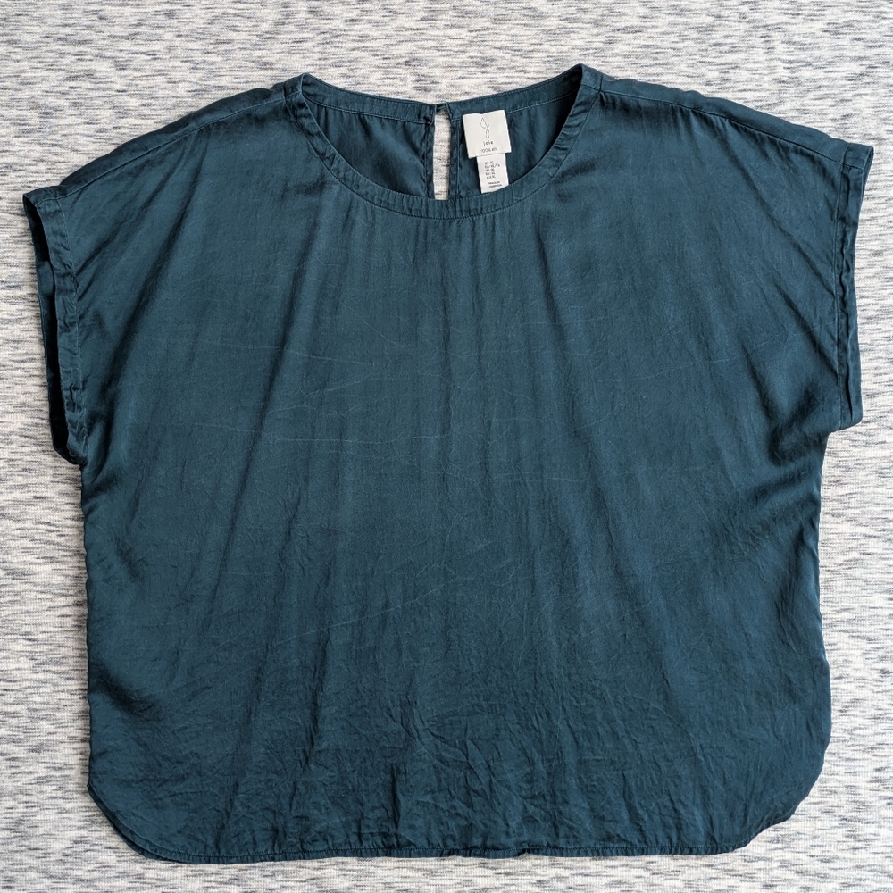 Deep Teal Silk Women's Top Buttery Soft Sz XL - Picture 9 of 11